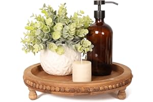 LITIVY Wooden Tray - Round Beaded Serving Tray for Home Decor, Coffee Table, Kitchen Table, or Farmhouse Decor (Brown)