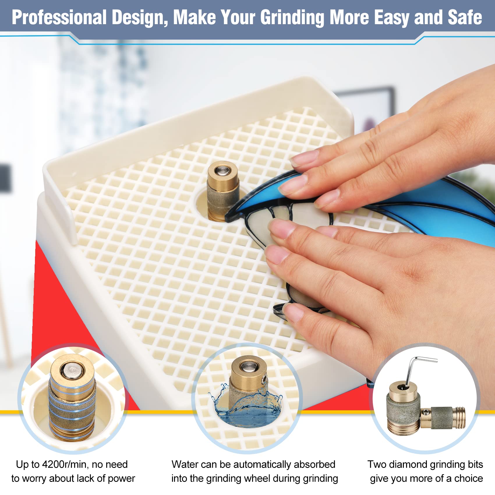 Stained Glass Grinder,4200r/min Mini DIY Grinding Tool, 110V 65W Portable Glass Grinder Kit with 5/8