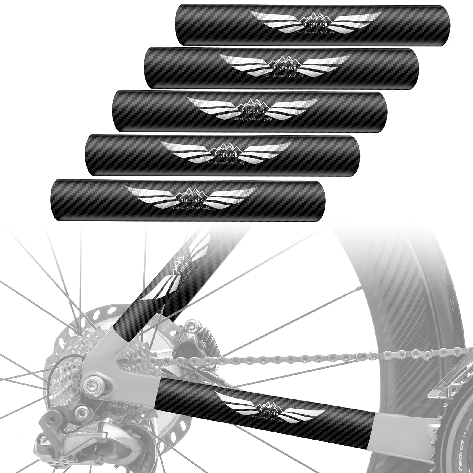 NICEDACK Bike Chainstay Protector, Cycling Bike Chain Guard Decal Stickers Chainstay Bicycle Frame Tape Guard for Mountain Bike Chain Protective Front Fork Protective (3 PCS FBM) (5 PACK)