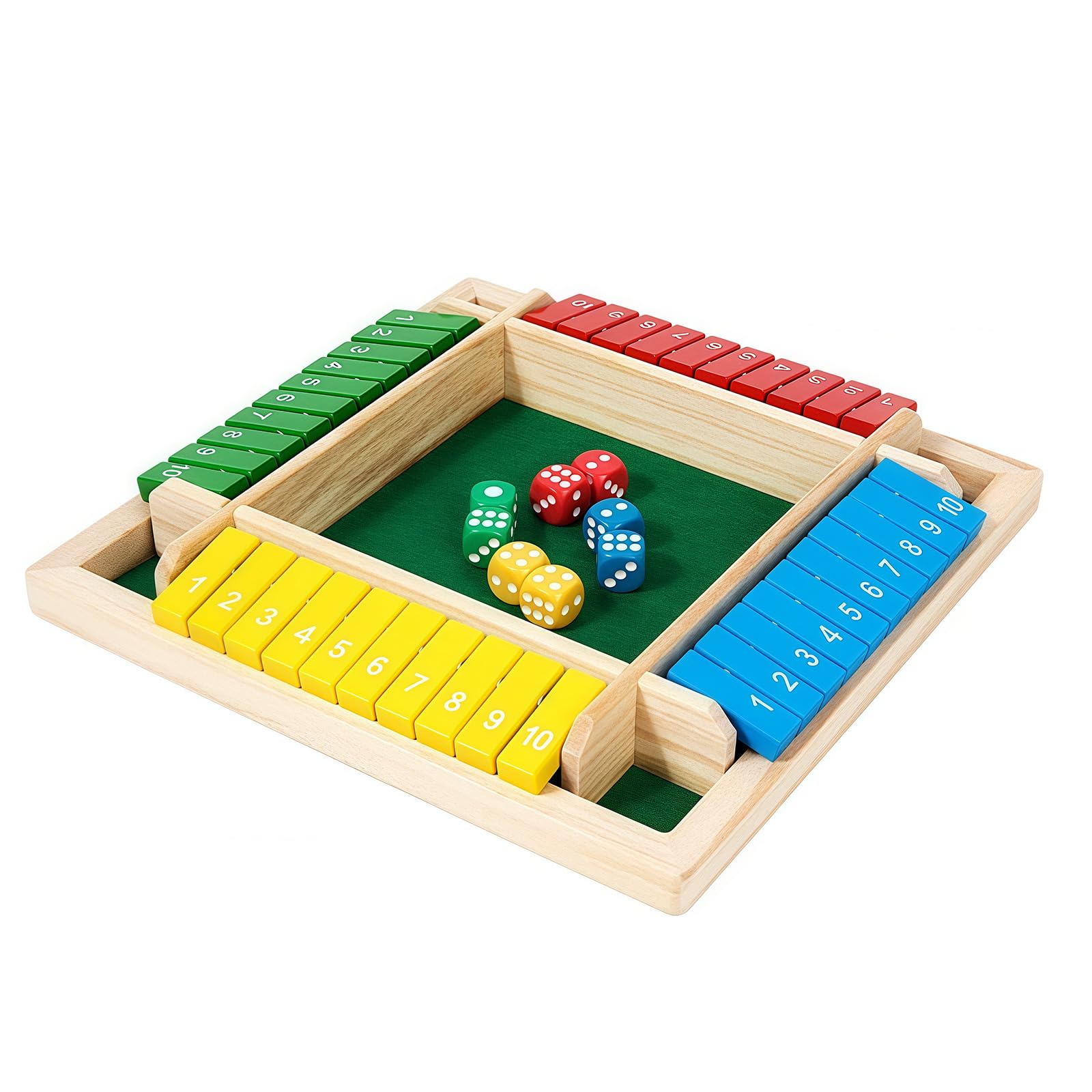 Shut the Box Game 4 Player,Puzzle Colorful Wooden Games with 8 Dices,Fun Close the Box Game,Educational Table Math, Holiday Travel Board Games for Family