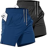 Lempue 2 Pack Mens Athletic Workout Shorts 7 Inch Quick Dry Gym Shorts with Pockets, Sports Tennis Running Shorts for Men