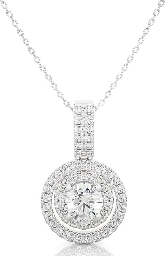 1/2 to 5/8 Carat Diamond Double Halo Pendant Necklace for PSA43B-W