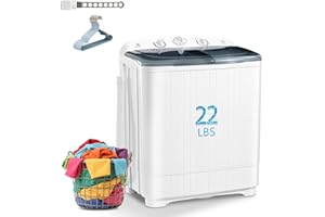 DollarDash Portable Mini Twin Tub 22lbs Washing Machine With Drying Rack& 10 Hangers, 13lbs Washer & 9lbs Spinner, Small Laundry Washer with Time Control for Camping, Apartments, RV (22lbs)