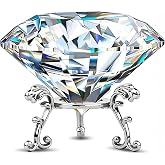 Hiziwimi 2.35 in Crystal Diamond Paperweight with Stand(Clear) | Large Crystal Diamond, Fake Diamond, Wedding Centerpiece, Nail Art Prop,Gift Giving,Home Decor