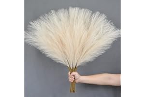 FOTEEWL 12PCS Faux Pampas Grass 24"/61cm Artificial Pompous Grass Fake Pompass Branches Vase Filler Flower Arrangement for Home,Living Room, Kitchen, Wedding,Boho Decor (Cream/Beige)