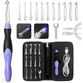 Light Up Crochet Hook Sets, 11 Sizes Interchangeable Lighted Crochet Hook Set, LED Rechargeable Crochet Hooks for Dark Yarn, Ergonomic Grip Crochet Kit for Beginners Crochet Needles Kit with Case