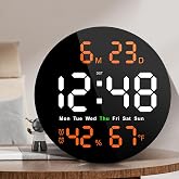 Brauthon 10" Electric Digital Wall Clock with Large LED Display | Auto/10-Level Brightness, Temperature, Humidity, Auto DST, Date and Day, Dual Alarms, Office, Bedroom, Living Room, Classroom