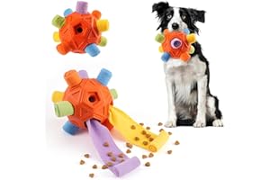 Yikko Interactive Snuffle Ball, Upgraded Chew Dog Toys for Aggressive Chewers, Cloth Strip Hiding Food for Small Medium Dogs (Rainbow Orange)