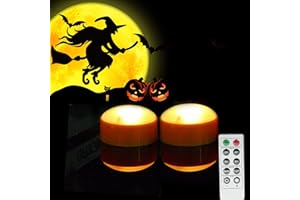 CANDLE CHOICE 2 Pack Halloween LED pumpkin Lights with Remote and Timers Battery Operated Jack-O-Lantern Lights Bright Flickering Flameless Electric Candles for Halloween Decor Holiday Decorations Orange Color