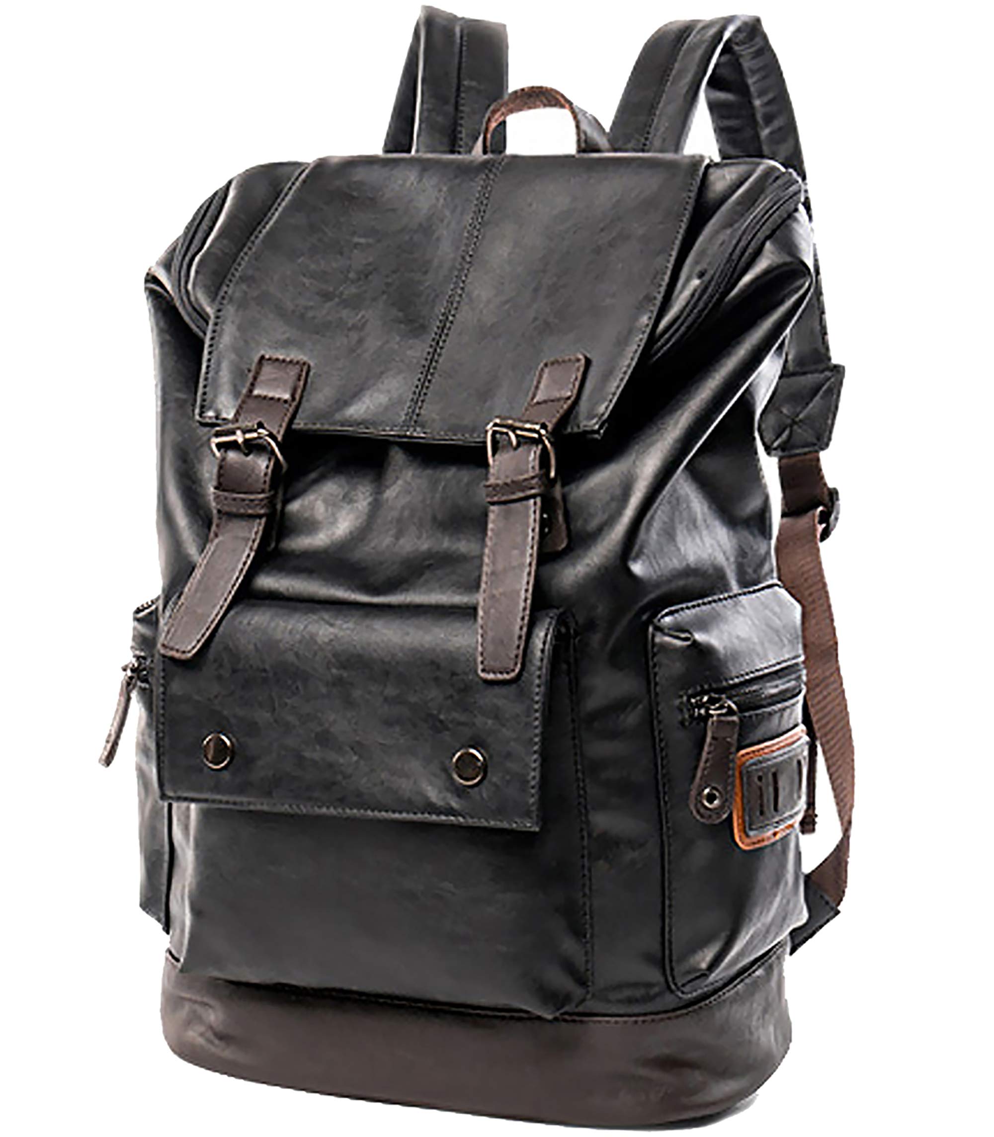 college leather backpack Genuine Womens / Men's Rucksack Purse and 1 zip pocket in front for items like journals Men Leather Backpack Black School