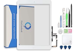 FixCracked for iPad Air 1st (A1474 A1475 A1476) Touch Screen Replacement Parts Digitizer Glass Assembly with Home Button, Camera Holder, Pre Installed Adhesive and Professional Tool kit (White)