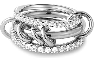 SLOONG Gold Stackable Rings for Women Non Tarnish, Dainty 18K Gold Plated Cubic Zirconia Rings, Silver Rose Gold Rings Set, Multi Ring Mixed Metals Stackable Ring Set for Women