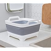 AAKitchen Collapsible Dish Basin with Drain Plug Carry Handles for 9L Capacity Collapsible Sink Tub Dish Wash Basin Portable 