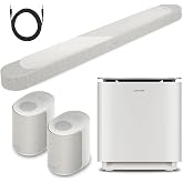 Bose Home Theater Set Bundle with 1 Lifestyle Ultra Soundbar, 2 Lifestyle Ultra Speakers, &amp; 1 Subwoofer, Aux Cable, TrueSpatial Audio, Dolby Atmos, Deep Bass, AirPlay &amp; Google Cast, (White)