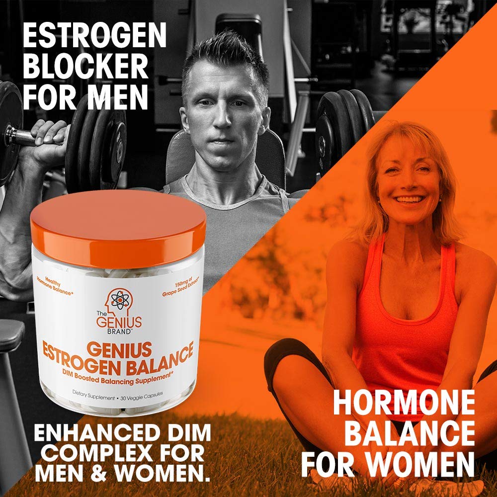 Genius Estrogen Balance, Dim Supplement - Blocker for Men & Women - Hormones, Hormonal Acne & Menopause - Aromatase Inhibitor with Grape Seed Extract & BioPerine - 30 Capsules
