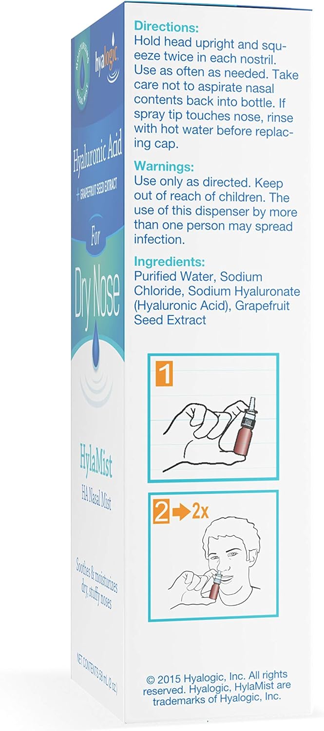 Hyalogic HylaMist Nasal Spray | Hyaluronic Acid Nasal Mist Spray Bottle | Nasal Moisturizer for Dry Nose | Stuffy Nose Relief | Grapefruit Seed Extract Nasal Spray | Antioxidant Mist – (2 oz / 58ml): Health & Personal Care