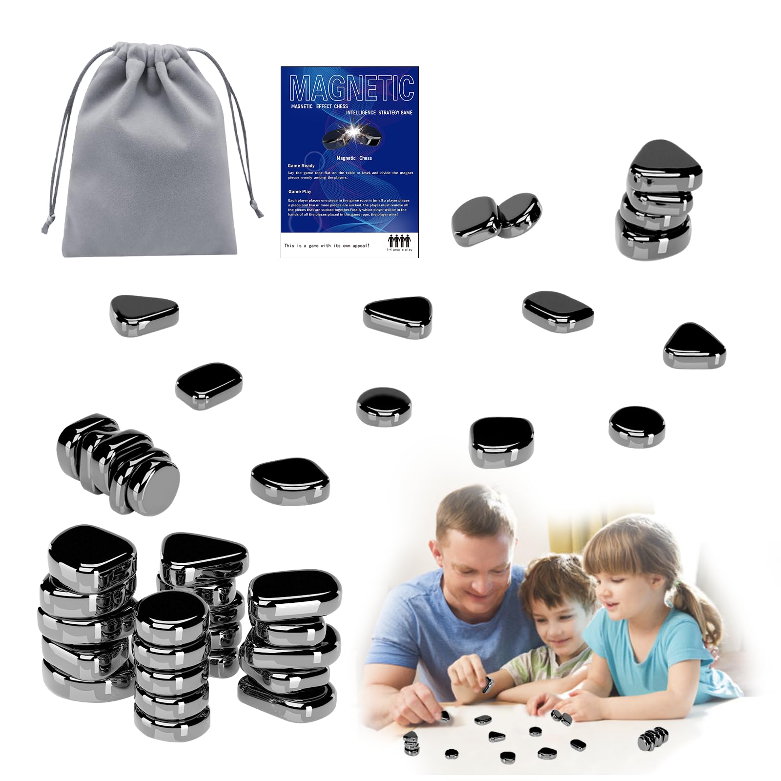 Magnetic Chess Game, Magnetic Chess Set Magnet Game with Magnetic Effect, Portable Magnetic Chess with 20 Magnetic Pieces, Party Supplies for Family Gathering and Travel Magnetic Chess Game Stones