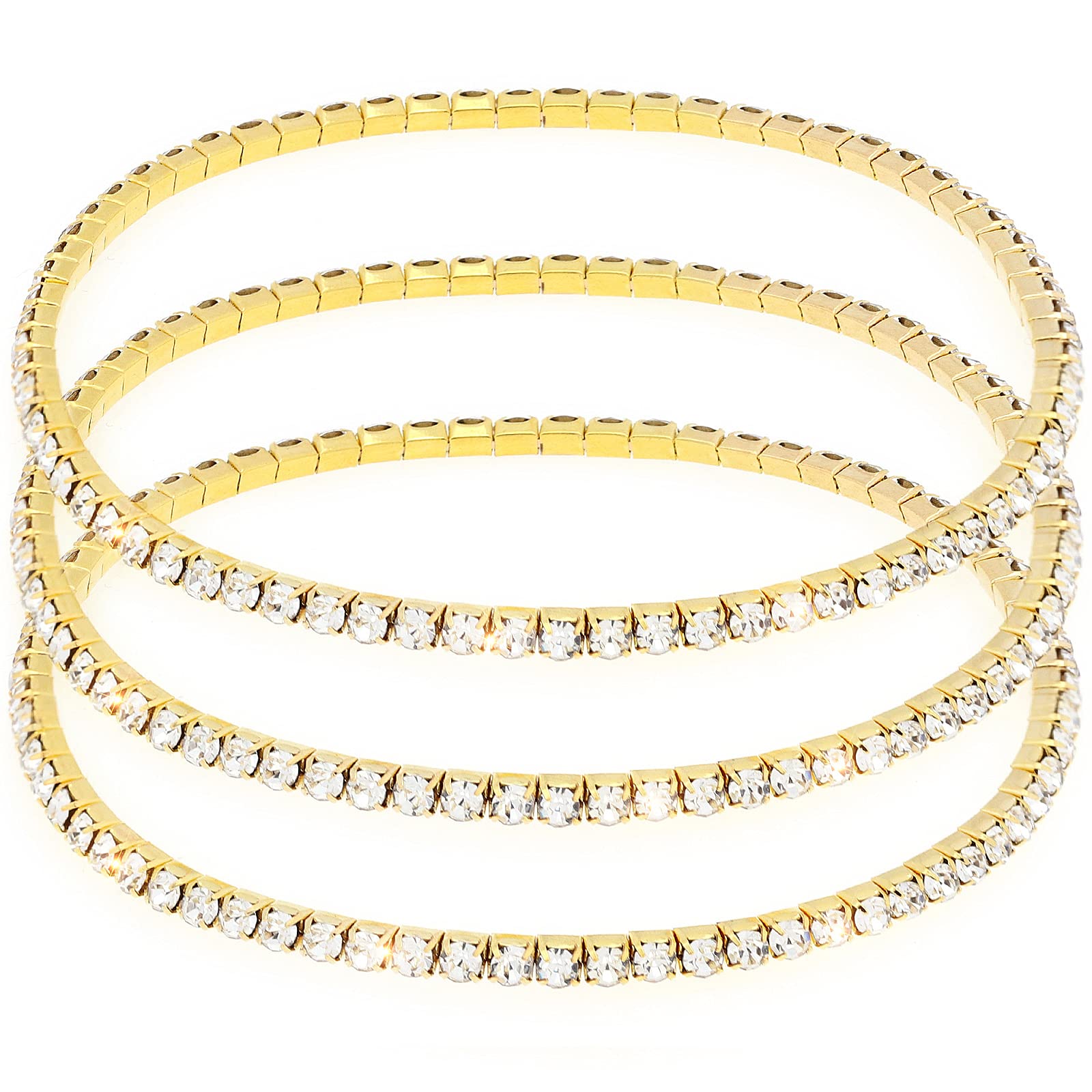 Suyi Crystal Ankle Bracelet for Women Diamond Tennis Stretch Anklets Elastic Foot Chain 3PcsGold