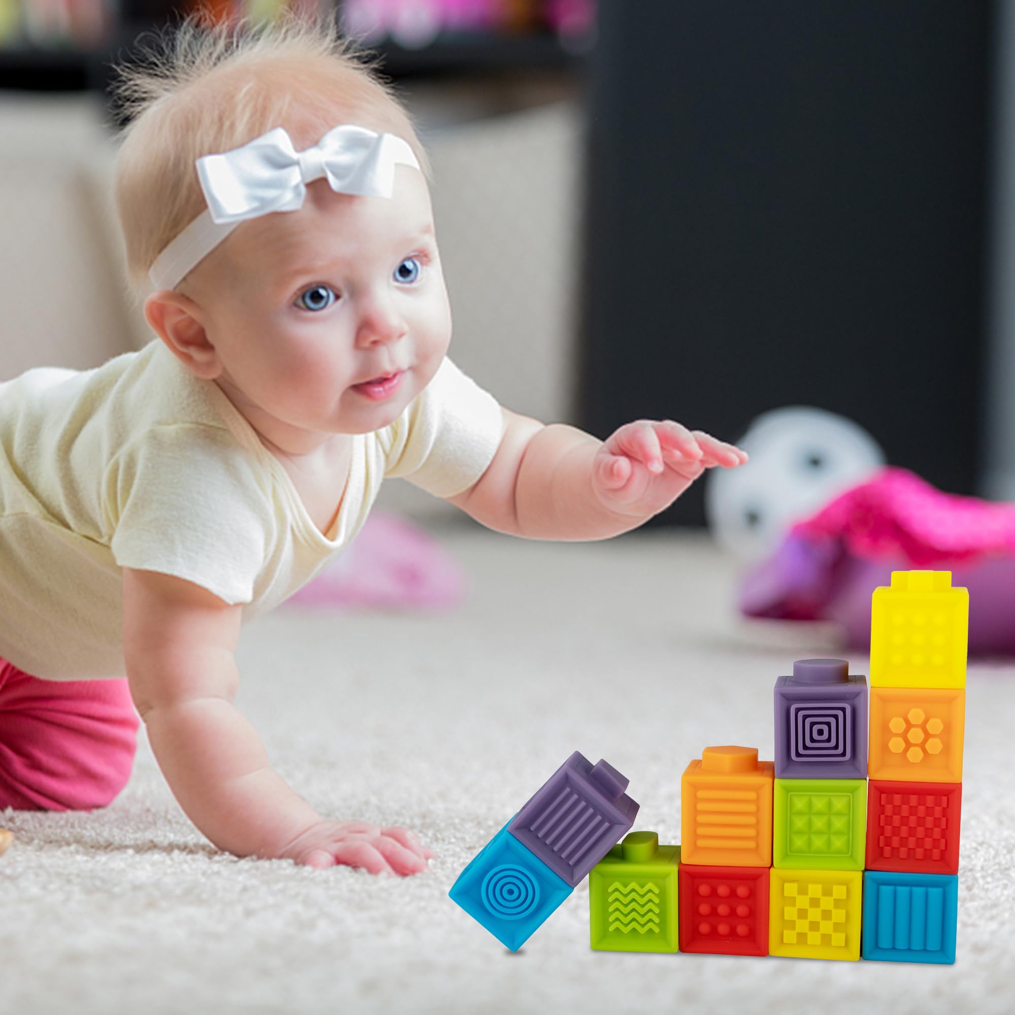 Ganowo No Hole Montessori Baby Blocks Bath Toys for Toddler, 12 PCS