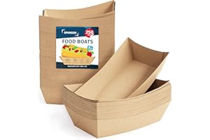 SPARGOS Food Boats (250 Pack) 3LB Brown - Paper Food Trays Leakproof & Freezer Safe - Cardboard Nacho Trays Disposable for Concession Stand Supplies French Fry Holder & Hot Dog Tray Disposable
