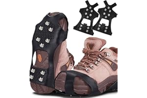 Crampons,Ice Cleats for Shoes and Winter Boots,10 Studs Anti Slip Cramponsn for Ice Snow,Stainless Steel Spikes Hiking