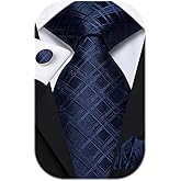 Hi-Tie 70 inches Ties for Men Silk Extra Long Necktie and Pocket Square Cufflinks Set Men Big and Tall Tie Business