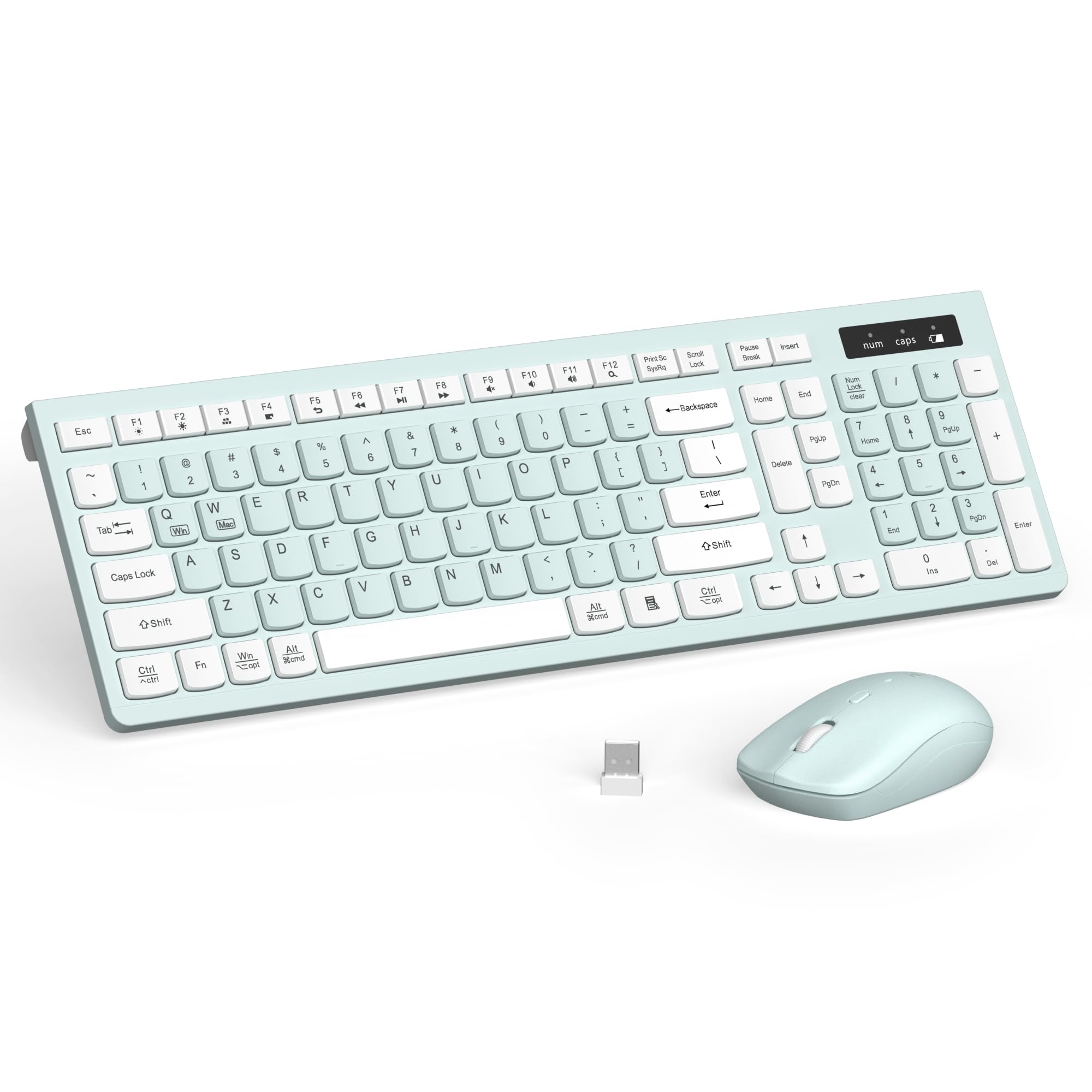 Photo 1 of (used) Wireless Keyboard and Mouse Combo, Full-Sized Wireless Keyboard and Adjustable DPI Mouse, 2.4GHz USB Receiver, Keyboard and Mouse for PC, Windows, Desktop, Laptop (Mint Green and White)