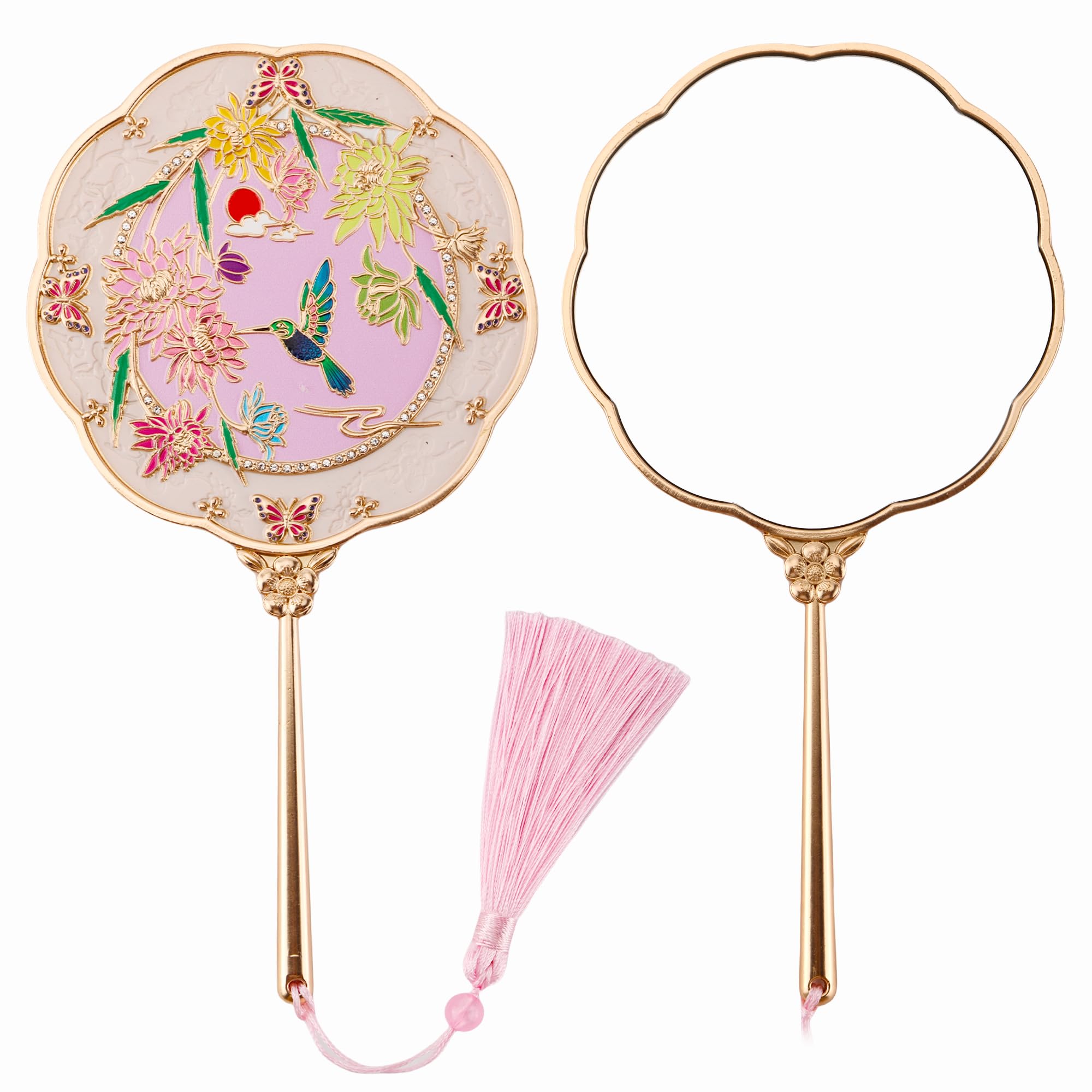 Photo 1 of Dsgvw Hand Mirror, Handheld Mirror with Hummingbird Embossed Patterns, Elegant Metal Hand Craft Makeup Mirror, Beautiful Gift Value, Compact and Portable (Hummingbird Gold)