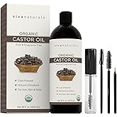 Viva Naturals Organic Castor Oil, Cold-Pressed, 16 fl oz – For Face, Hair, Eyelashes, USDA Organic, Non-GMO - With Beauty Kit