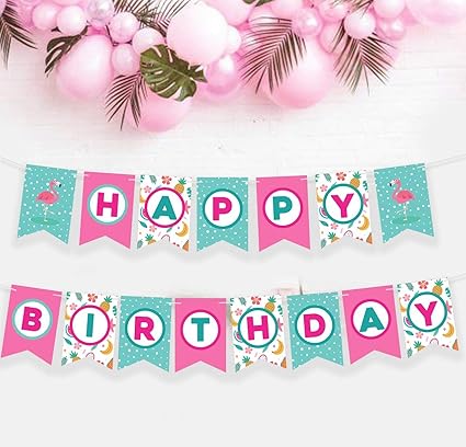 Amazon Com Flamingo Happy Birthday Banner Flamingo Party