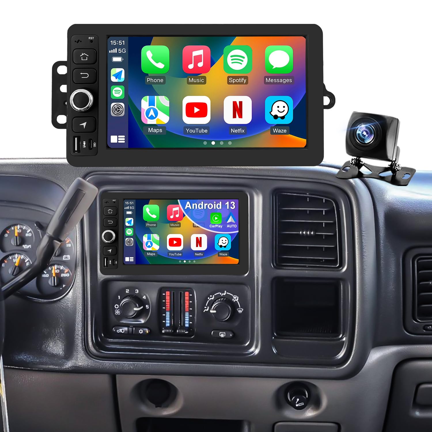 Photo 1 of 64G Upgrade Car Radio for Chevrolet Silverado 1500/2500/3500 2003-2006, GMC Sierra 1500/2500/3500 2003-2006, 7in Colorado Express Impala Stereo Touch Screen CarPlay Android Auto GPS FM Camera 5GWifi