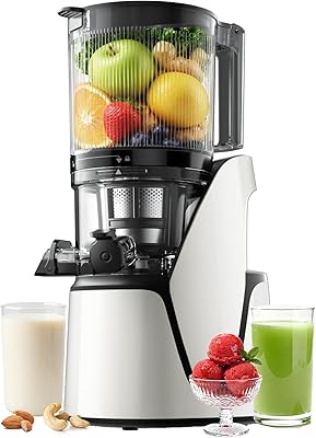 EanOruus Juicer Machines, 3-in-1 Cold Press Juicer with 6.5" Extra Large Chute, 100oz Large Capacity, AC Motor, Makes Juice, Nut Milk & Sorbet, Bright White