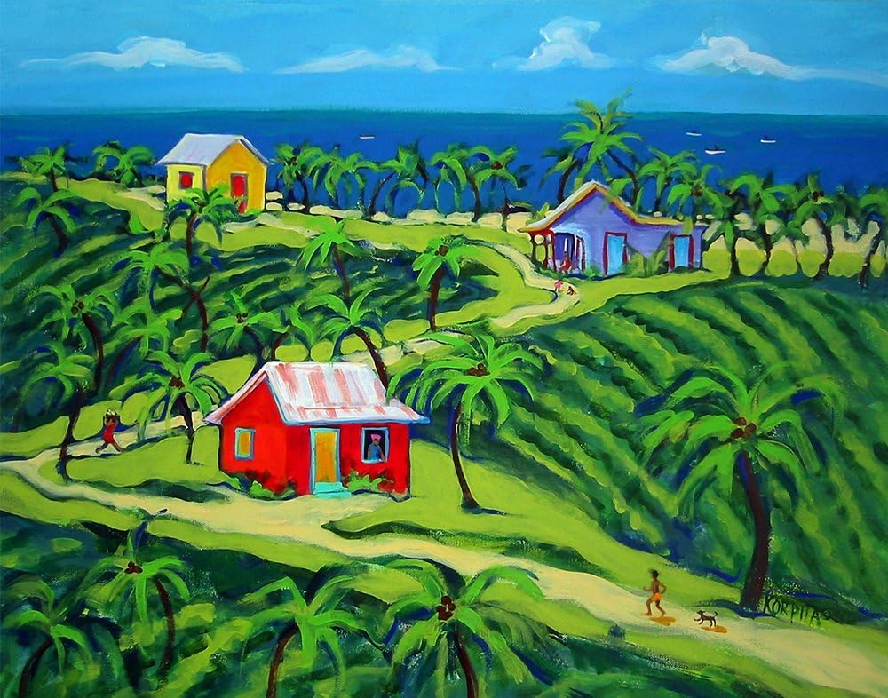 Colorful Tropical Houses Village Art Print 11x14 - Korpita