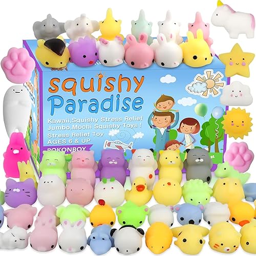 POKONBOY 60 Pack Mochi Squishy Toys Squishies, Cat Panda Unicorn