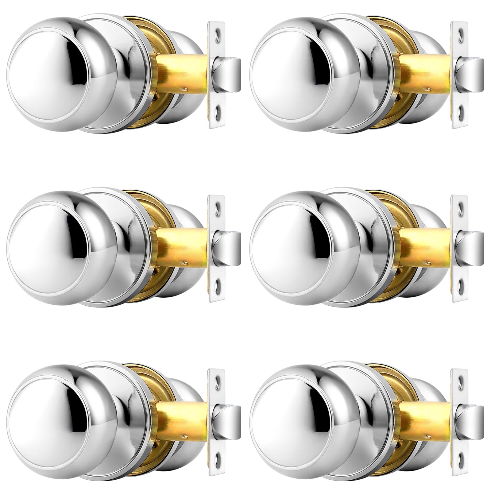 Probrico Interior Door Knobs for Hallway, Polished Chrome Door Knobs Closet Door Knob, Passage Door Knob with Round Ball Knob, 6 Pack Image