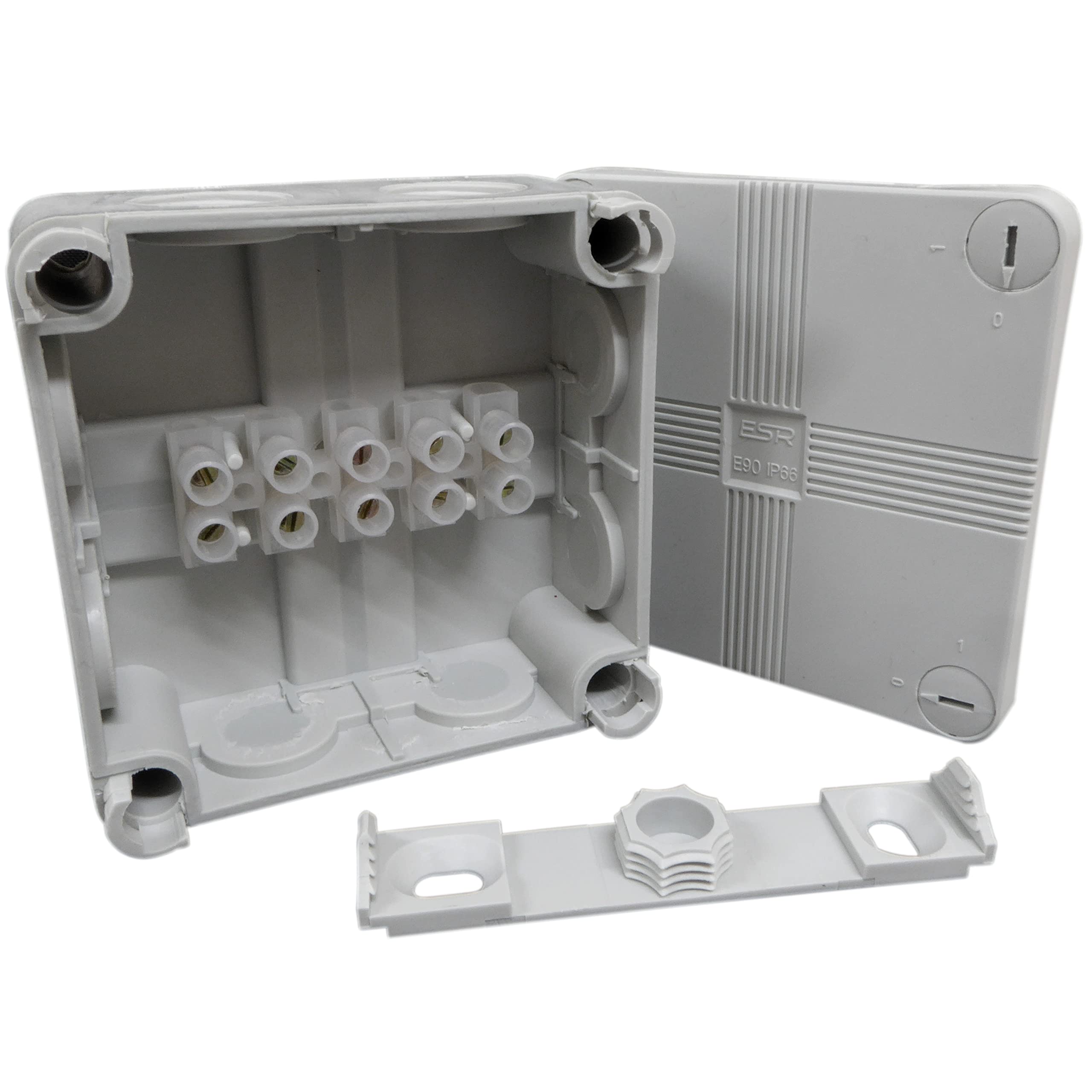 1 x Outdoor Junction Box 91mm x 47mm with Connector Blocks and Soft Knock-Outs Grey Waterproof IP66