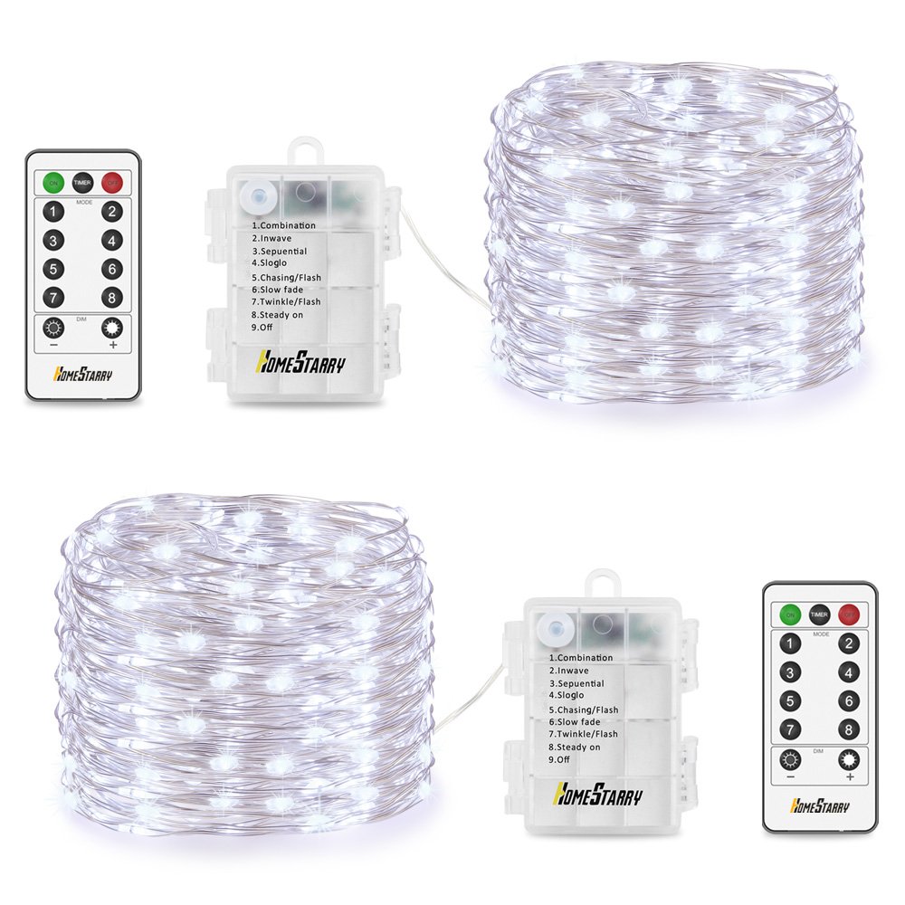 2 Pack String Lights, Battery Operated 66 LED 16.4FT