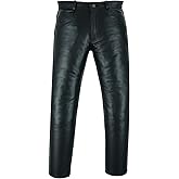 Leather Classic Fitted Motorcycle Black Trouser Pants for Men