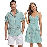 DRESSFO Matchable Couples' Outfit Tropical Leaf Pineapple Print Button-up Shirt Or Strappy Dress