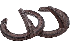 Healeved 2Pcs Cast Iron Horseshoe Wall Hooks Rustic Metal Hooks for Hanging Coats Towels in Farmhouse