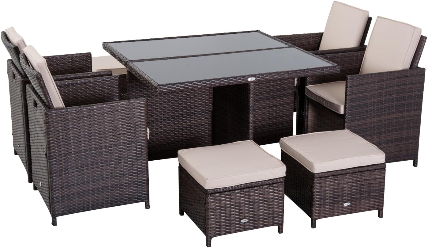 Outsunny 9PC Rattan Garden Furniture Set Outdoor Dining Set 8seater