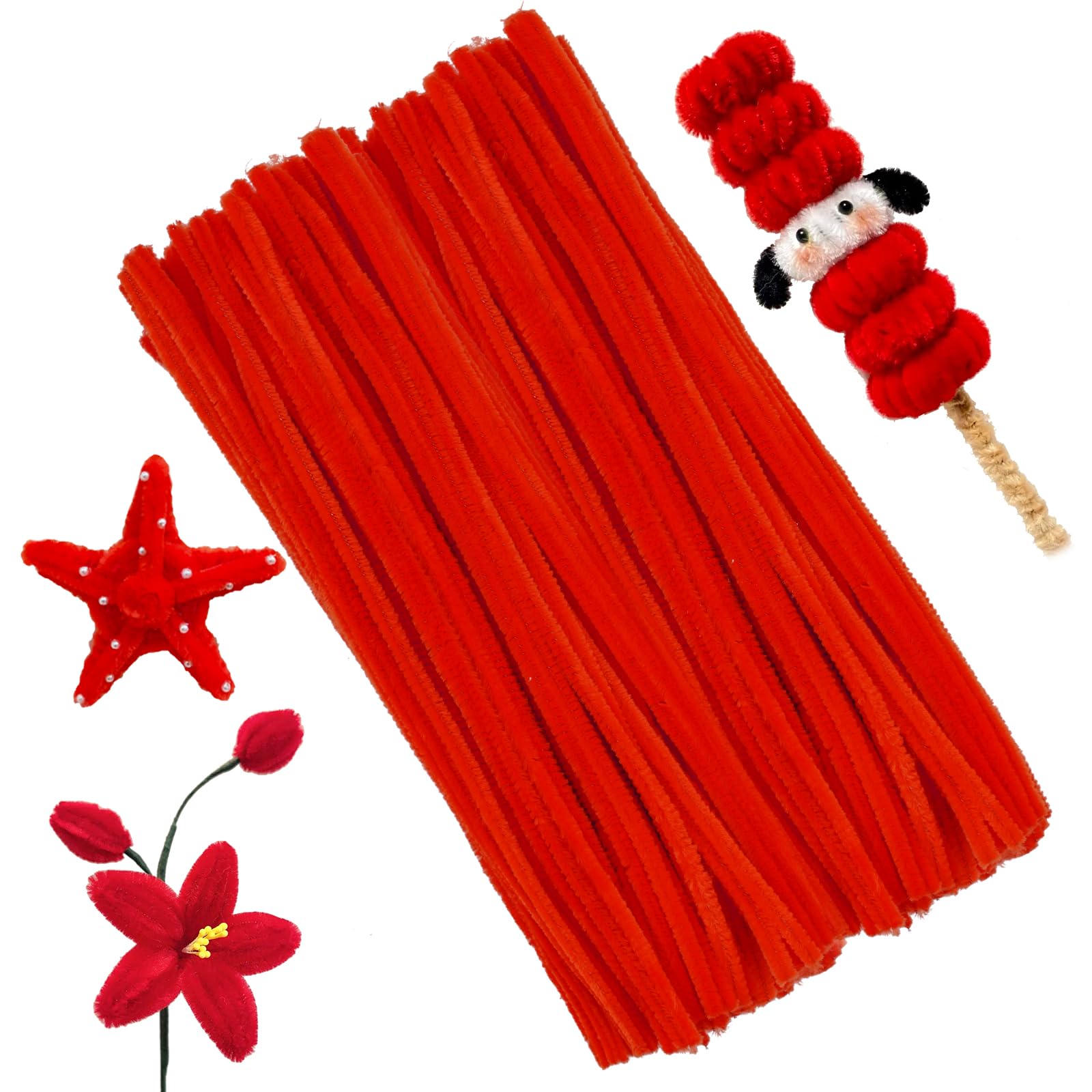100 Pcs Pipe Cleaners, Red Pipe Cleaners for Craft, Pipe Chenille Stems Flower Supplies for DIY and Project Decoration