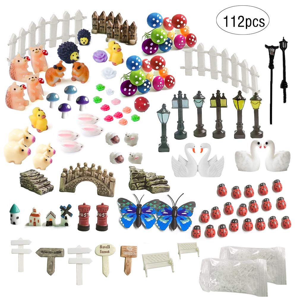 ZJW 112 Pieces Miniature Fairy Garden Zubehör Ornaments Kit für Fairy