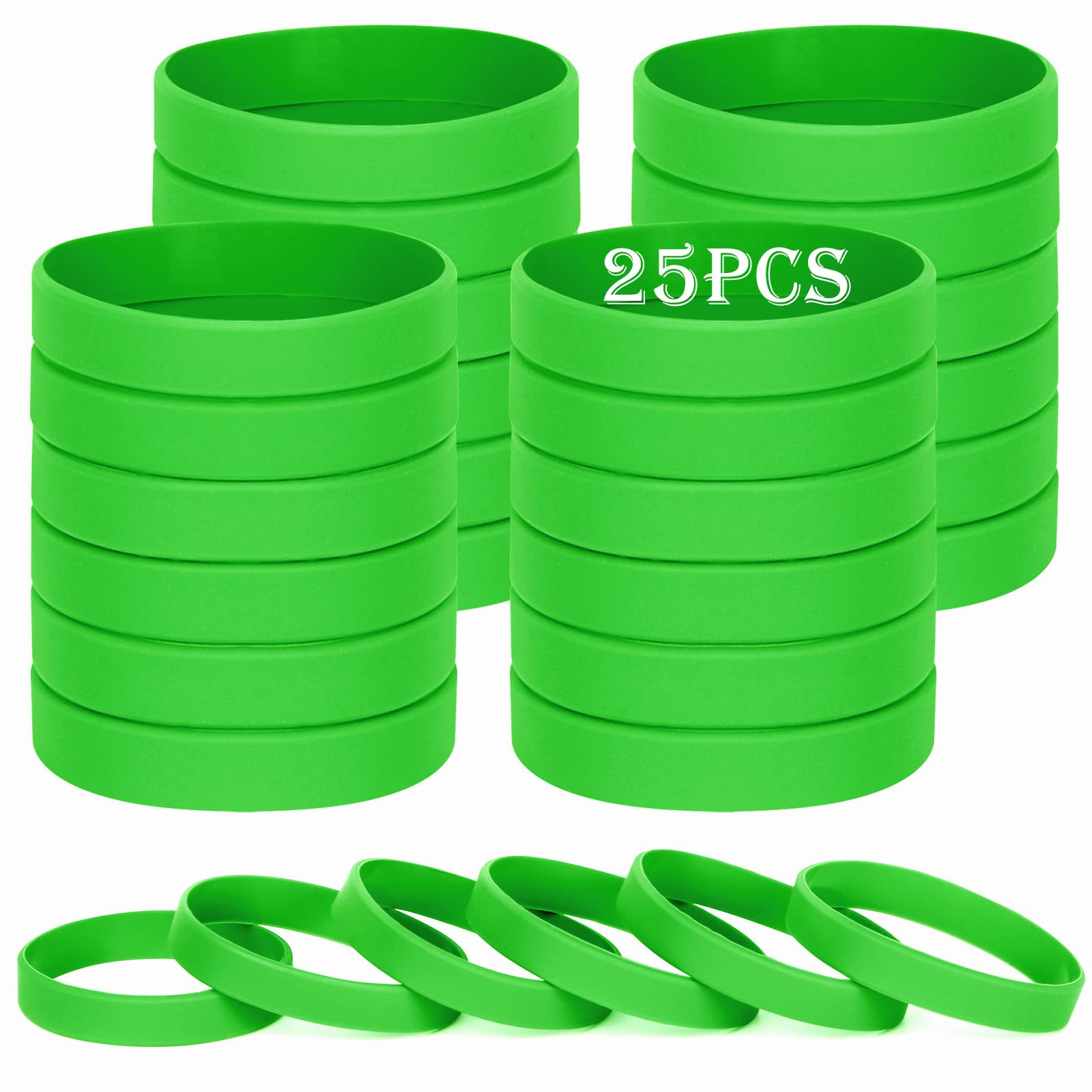 HONTIUS silicone wristbands, 25PCS Green Rubber Wristbands Blank Wrist Bands Universal Wristband Set for Women Men Adult Sport