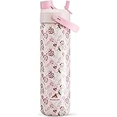 POWCAN 26 oz Insulated Water Bottle with 2-in-1 Straw and Spout Lid, Keep Cold 24H, Leak-Proof, Fits in Car Cup Holder, Stainless Steel Water Bottle for Sports, Travel, Gym and School (Pinkwild Bloom)