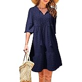 Dokotoo Womens Dresses Summer V Neck Drawstring Embroidered Half Sleeve Mini Dress Boho Dresses for Women 2026 Sundresses