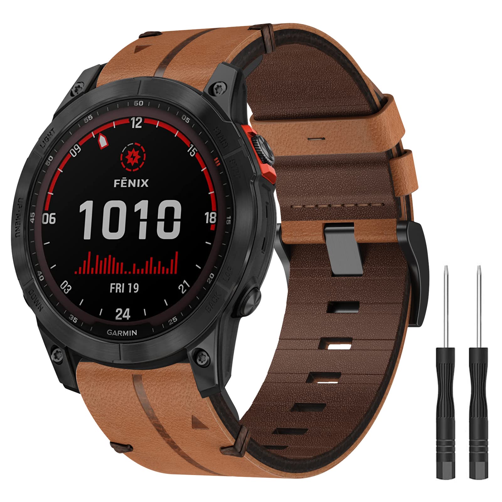 Leather Strap for Fenix 8 51mm, 26mm Replacement Watch Band - Adjustable Quick-Fit Strap for Fenix 7X, 6X Pro, 6X, 5X Plus, 5X, 3, 3 HR, Enduro, Descent Mk1/Mk2/Mk2S