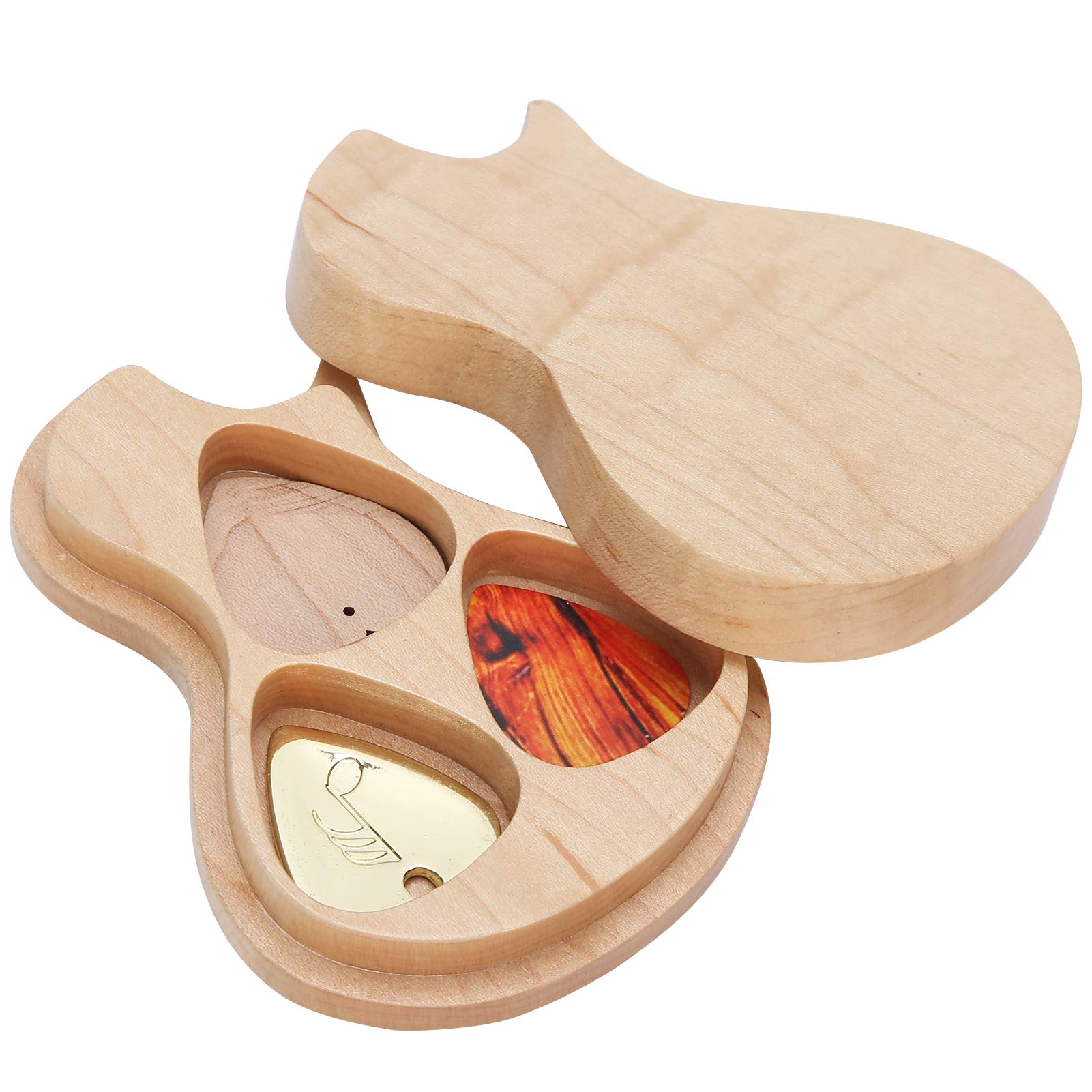 Odorkle Guitar Pick Box Set,Durable Maple Wooden Pick Box + 3 Picks Musical Instrument Accessories for Beginning Guitarist, ODORKLEQFDMNTG58B