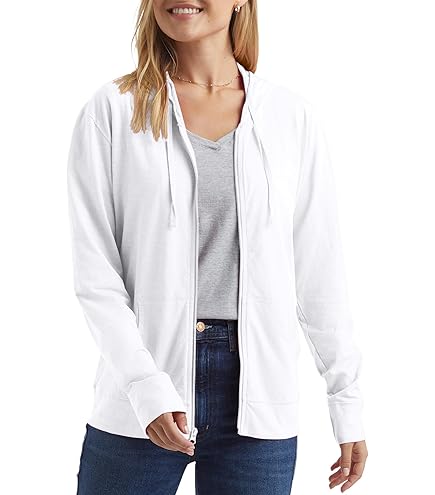 Danskin Women's Zip Front Hoodie with Ruched Back, Arctic Ice, X