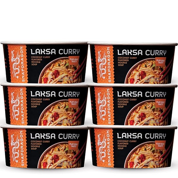 SNAPDRAGON LAKSA CURRY INSTANT NOODLE BOWLS | COCONUT CURRY FLAVOR WITH RICE NOODLES | GLUTEN-FREE | NO MSG ADDED | 2.1 OZ (6 PACK)